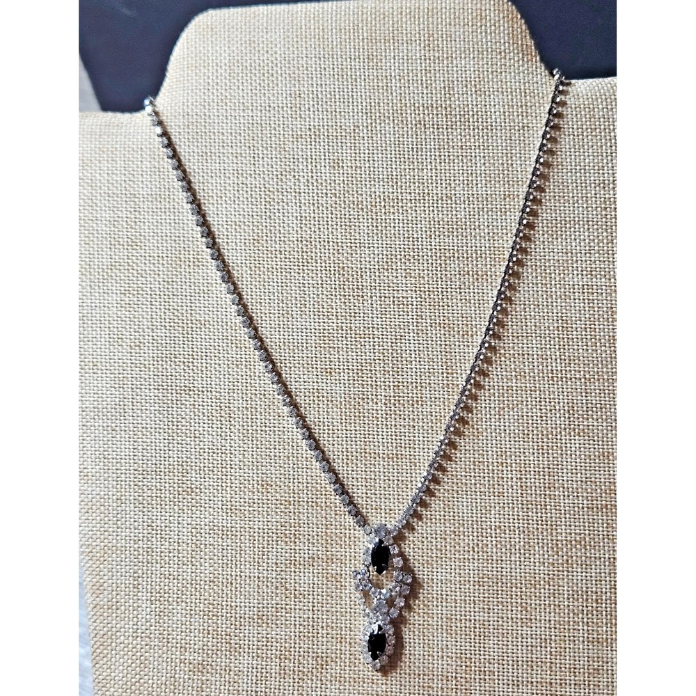 Vintage Rhinestone Necklace Silver Tone Clear black Sparkle Party jewelry